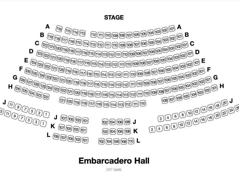 diagram of Embarcadero Hall's seating plan